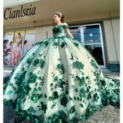 Prabangios žalios „Quinceanera“ suknelės, 2022 m., aplikacijos, rutulinė suknelė „Sweet16“ suknelė, suvarstoma „Vestidos De 15 Años“ rankų darbo