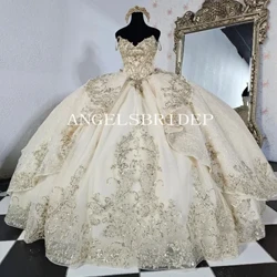 I-Champagne Ekhanyayo I-Vestidos De 15 Años Ingubo Yebhola 15 Izingubo Zama-Quinceanera zango-2024 Izingubo Zokunethezeka Zephathi Yephathi Ye-Prom
