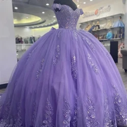 Lillad Quinceanera kleidid 2024 Printsess Sweet 15-aastase tüdruku sünnipäevapeo kleidid aplikatsioonidega Vestidos De Quinceañera