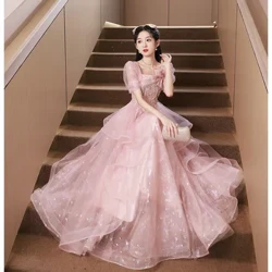 Shirin pushti oqshom libosi Fransuz kvadrat yoqali munchoqli kamonli Quinceanera liboslari Nafis aplikeli uzun malika torti partiyasi libosi