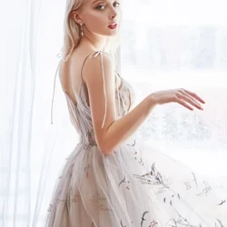Vintage spageti siksniņas Homecoming kleitas junioriem ar 3D ziediem sudraba tilla garuma فساتين السهرة kroku vestidos