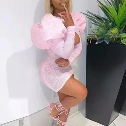 Cocktail Fupi Nguo za Kurudi Nyumbani Mishono ya Pinki O-Shingo Mikono Mirefu Imefunguliwa Juu ya Goti Mbele ya Prom Party Vestidos De Graduación 2023