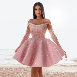 Izingubo Ezintsha Ezinhle Ze-Pink Cocktail Edolo Ubude Iklabhu Izingubo Zephathi Yakusihlwa Ngaphandle Kwemichilo Yamahlombe Izingubo Zasekhaya Ezizayo 2024 Amapharele Ahlotshiswe Ubuhlalu