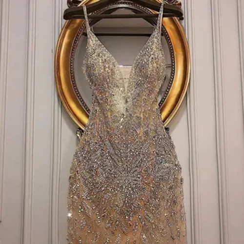 Champagne Sang Trọng Tinh Thể Đính Hạt Homecoming Áo Gợi Cảm Vỏ Gợi Cảm Tốt Nghiệp Đồ Bầu Tuyệt Đẹp Voan Ngắn Tiệc Cocktail