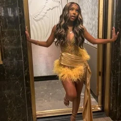 Lüks Glitter Altın Mezuniyet Partisi Elbise 2024 Tren Siyah Kız Doğum Günü Partisi kutlama elbiseleri vestidos Para Mujer