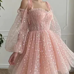 Schéi Häerz Form Tulle Heemkommen Kleeder Schatz Lang Ärmelen Ofschlossfeier Gebuertsdagskleeder Zipper Réck Kuerz Cocktail