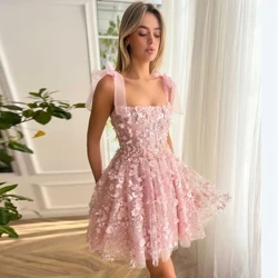 Kravat Yay Çiçekli Elbise Mini Uzunluk Payetler Parti Elbiseleri Özel Made 3D Aplike Çiçekler Balo Elbise See Through Ever Pretty
