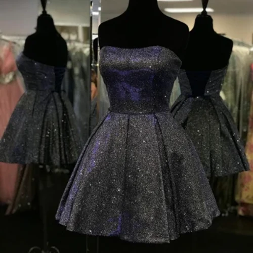Elegáns, A-vonalú, pánt nélküli, csillogó hazatérő ruhák, fűző, térdig érő, ujjatlan női Abendkleid Robes de Soirée