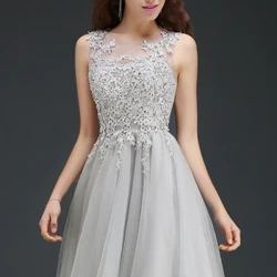 Phong Cách Mới Homecoming Đầm Ảo Giác Cổ Áo Họa Tiết Hoa Appqulies Dạ Hội Tích Hợp Cốc Váy Voan Chữ A