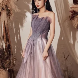 Gradiente morea Strapless Tulle arratsaldeko soinekoa Emakumeak Beading Benda distiratsua Blingbling Homecoming soinekoak Prom soineko bikaina