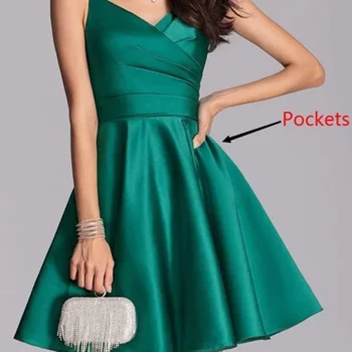 Jynsy V-boýun ýeňsiz öýe gelmek köýnegi Elegant gaty reňkli inçe bel kokteýl köýnekleri Satin A setirli Vestidos De Noche 2024