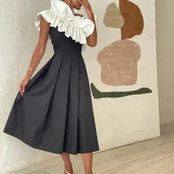 Ruffles za Wanawake Iliyopendeza Nguo Nyeupe za Taffeta za Kurudi Nyumbani na Mifuko فساتين الحفلات kwa Mavazi ya Jioni ya Vijana ya Urefu wa Chai