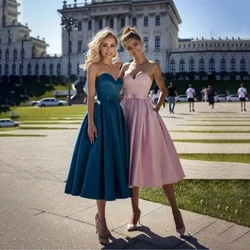 MYYBLE Vestido de Festa Strapless A setirli Söýgüli ýaý guşakly ajaýyp prom köýnekleri Çaýyň uzynlygy resmi agşam eşigi