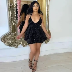 2024 Isitayela Esisha Halter Ingubo Eya Ekhaya V Izingubo Zokuphromotha Intamo Ezimfishane Ezicwebezelayo Ezingena Backless A-LINE Mini Brithday Wedding Party Gwns