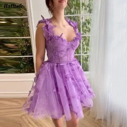 Bafftafe Fairy Purple A Line Homecoming soineko laburrak Lore brodatuak Prom soinekoak Straps Parpailak Atzeko Formal Okasio Soinekoak