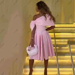 LIYYLHQ Pink Off Bega Urefu wa Kati Nguo za Kurudi Nyumbani Nguo Fupi za Sherehe ya Jioni Nguo za Prom Vestidos Largos De Fiesta De Noche