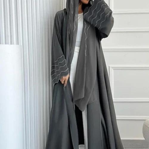 Merched Ramadan Eid Llwyd Du Dubai Khimar Abaya Islam Mwslimaidd Kimono Hijab Gwisg Set Kebaya Kaftan Djellaba Robe Femme Musulmane