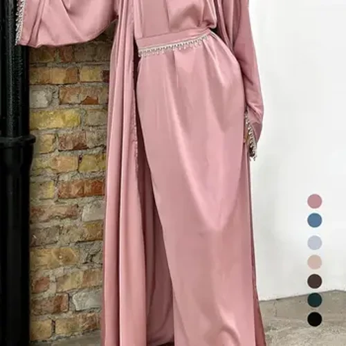 Ramadan Kebaya Chain Сатенено кимоно от 2 части Abaya Set Turkey Islam Dress Muslim Sets Abayas For Women Robe Femme Musulmane Kaftan