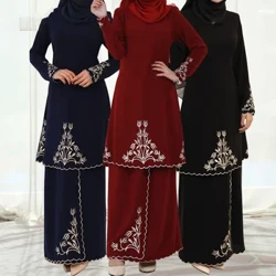 2024 Kebaya Newydd 2 Darn Mwslimaidd yn Setiau Dillad Islamaidd Merched Eid Ramadan Dillad Cymedrol Topiau Benywaidd Cain a Siwt Sgert