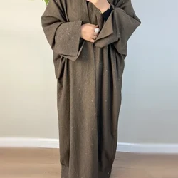 Gaeaf Ramadan Kimono Abaya Dubai Twrci Hijab Mwslimaidd Gwisg Islam Dillad Glitter Trwchus Abayas Agored Rhychog i Ferched Kebaya