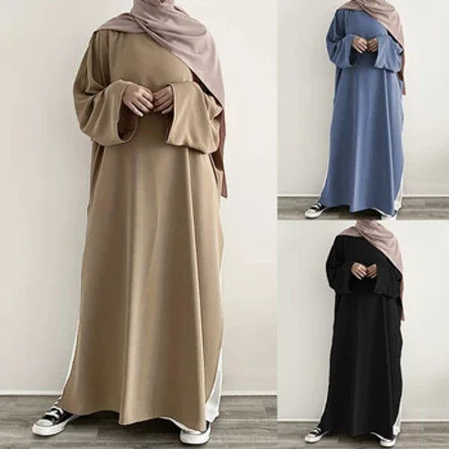 Abaya cổ tròn xẻ tà trong tháng Ramadan, Kebaya dài tay thanh lịch, Đầm maxi dài Kaftan, Quần áo nữ Hồi giáo (Một chiếc)