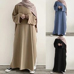 Ramadan Solid Delad Crew Neck Abaya, Elegant Kebaya med lång ärm, Maxi Lång Klänning Kaftan, Islam Damkläder (enkelt)