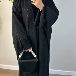 Winter Open Abaya för kvinnor Kimono Muslim Abayas with Shining Powder Dubai Höst Kebaya Modest Islam Outfit Kaftan Hijab Klänning