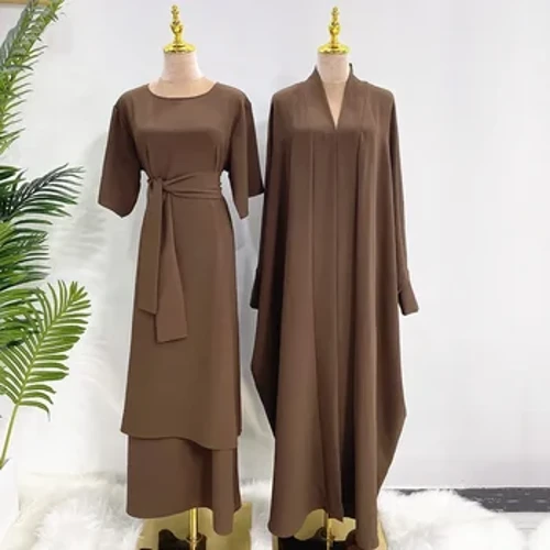 Eid Open Abaya Divdaļīgi musulmaņu komplekti Kebaya Dubai Solid Hijab Kleita Islāma musulmaņu sieviešu apģērbi Dubai Abayas Ramadan kleitas