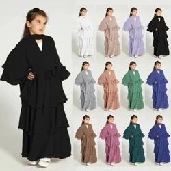 Ramazon musulmon bolalar qizlar ko'ylagi Abaya shifon qattiq uzun kaftan Abaya robe ko'ylak Kebaya bolalar belbog'li ko'ylak Islom kiyimlari sovg'a uchun