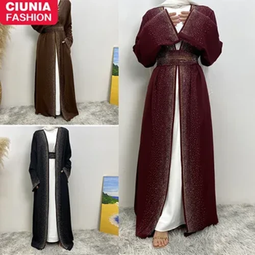 I-Abaya Dubai Izingubo Ezinde zikanokusho Imikhono yedayimane enamaphakethe Ingubo enesizotha yamaMuslim Izingubo zamaSulumane u-Khimar Kebaya Ramadan Kimono