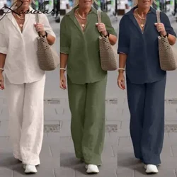 2023 Áo Sơ Mi Dài Tay Áo Quần Ống Rộng Phù Hợp Với 2 Bộ Nữ Trang Phục Plus Size Nữ Quần Áo 5XL 4XL Dạo Phố