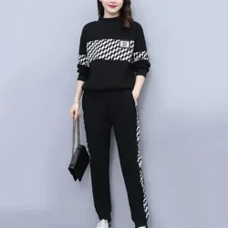 Setiau Dillad Merched yr Hydref Gaeaf Crysau Chwys O-gwddf+Pants Harem 2Pcs Siwtiau Plaid Tracsiwt Achlysurol Merched Ffasiwn Dillad stryd