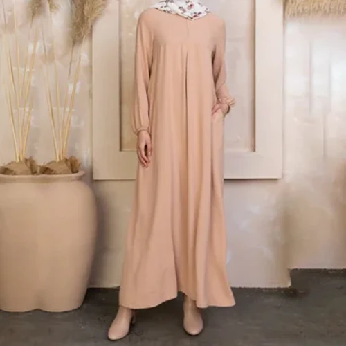 Llewys Hir Solid Mwslimaidd Ramadan Abaya Kaftan, Gwisg Hyd Maxi Cain, Islam Dubai Kebaya, Dillad Merched