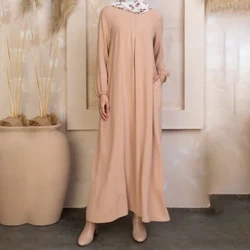 Ramadan Muslim Solid pitkähihainen Abaya Kaftan, Tyylikäs Maxi-mekko, Islam Dubai Kebaya, Naisten vaatteet