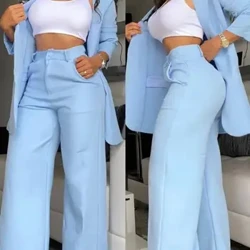 ʻElua ʻāpana ʻāpana ʻaʻahu wahine 2023 Autumn Fashion Notched Collar Long Sleeve Blazer Coat & Elegant Pocket Design Design Pants Set Set
