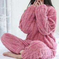 Dam Varma 2-delade Set Tjock sammet Ribbad Fleece Set Pullover och byxor Casual Pyjamas Set Kvinnor Höst Vinter 2023