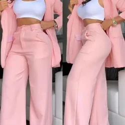 Ensemble Blazer élégant pour femme, nouvelle mode d'automne, manteau à col cranté et pantalon Design de poche, ensemble deux pièces pour le travail et les déplacements