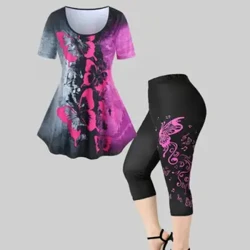 Suruali za Mtindo na Mrembo za Kuanguka kwa Yoga Seti Vest ya Wanawake ya Kipepeo ya Rangi Chapisha Miguu ya Kawaida ya Michezo ya Kawaida Seti XS-8XL