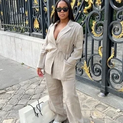 Lambe à lacets de mode Up Blazer Veste en section pour les femmes en vrac de jambe large et à la taille large 2024 Nouveau streetwear féminin élégant