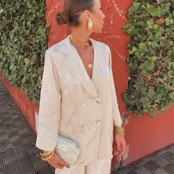 Set elegant cu imprimeu de flori pentru femei, ocazional, cu rever dublu, cămașă cu mânecă lungă + pantaloni cu talie înaltă, ținute de primăvară 2024
