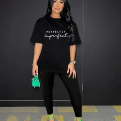 T-shirt ya wanawake yenye mikono mifupi iliyochapishwa KABISA, T-shirt ya wanawake yenye mikono mifupi seti ya vipande viwili.