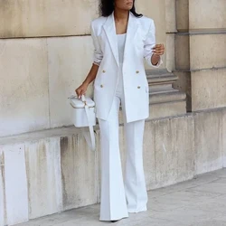 Dillad Merched 2023 Hydref Lliw Solet Newydd Siwt Achlysurol Pants coes lydan Ensemble siwt dau ddarn Femme 2 Pieces été