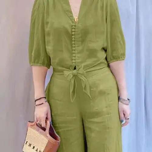 ZANZEA Eleganter Arbeitsanzug Damen Bluse Hosensets Halbarm Hemd Weites Bein Hose Sommer Lockere passende Sets Urban Trainingsanzüge