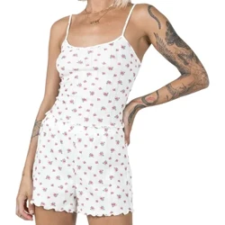 Phụ Nữ Mùa Hè Hai Mảnh Quần Short Bộ Trang Phục Y2k In Hoa Áo Yếm Và Quần Short Lưng Thun Bộ Câu Lạc Bộ Dạo Phố