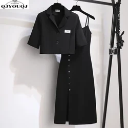 Ensemble féminin printemps / été nouveau coréen Edition Style Slim Small Suit Top avec robe de sangle suspendue en deux pièces