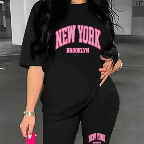 Sraith dhá phíosa trendy, T-léine gearr sleeved ócáideach agus shorts drawstring shorts, éadaí ban