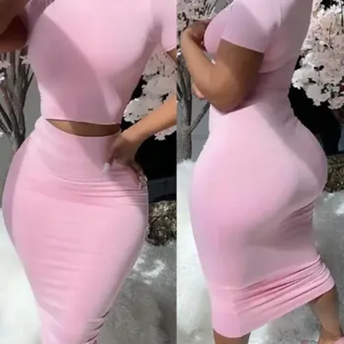 Wanita Dua Potong Set Pakaian Seksi Elegan Lengan Pendek Atasan & Pinggang Tinggi Set Rok Fashion Baru 2023 Musim Panas Kasual Setelan Wanita