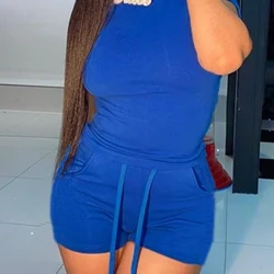 Verão cor sólida casual retro terno feminino manga curta camiseta topo & cintura alta shorts com cordão conjunto de duas peças
