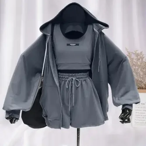 Hanorac cu fermoar complet proiectat Set de îmbrăcăminte sportivă elegantă pentru femei cu hanorac și hanorac pantaloni scurți pentru confort sportiv la modă
