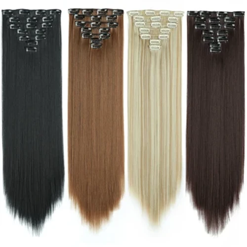24 iniha 16 paʻi i loko o ka lauoho hoʻopaneʻe lauoho lōʻihi pololei lauoho lauoho Synthetic blonde ʻeleʻele lauoho lauoho pale ʻole wela.